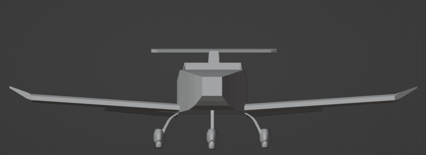 Front view of the 3D model with flaps at half defelction