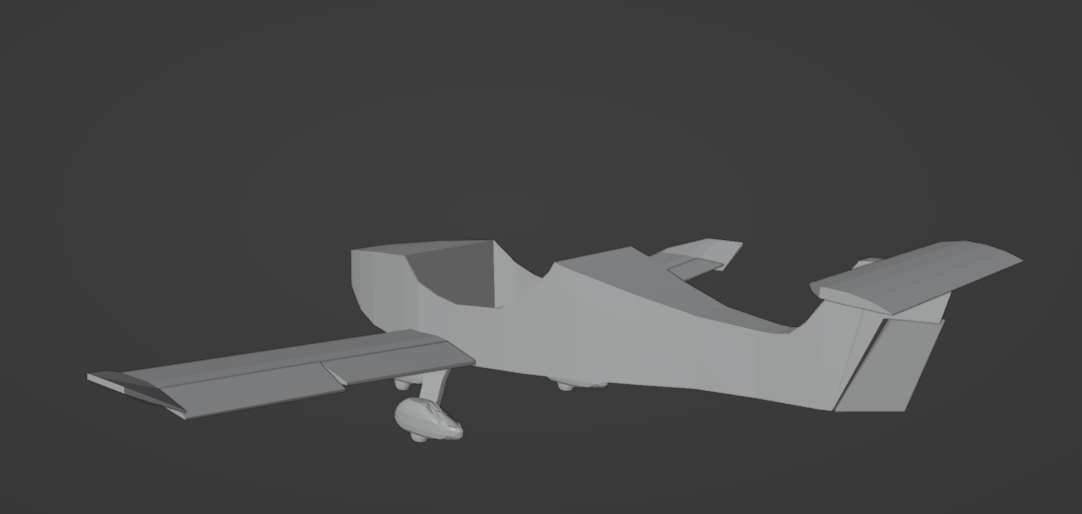 3/4 left back view, with control surfaces at full defelction, except flaps